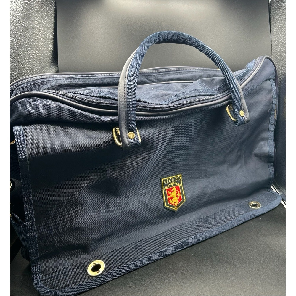 VTG Adolfo Navy Blue Soft Sided Zip Weekender Bag W/ Shoulder Strap 20x9